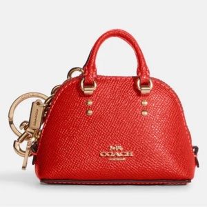 Coach Mini Katy Satchel Bag Charm Miami Red Crossgrain Leather Keychain